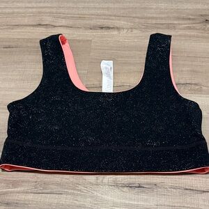 Fabletics Black Sparkle Sports Bra with Pink Lining